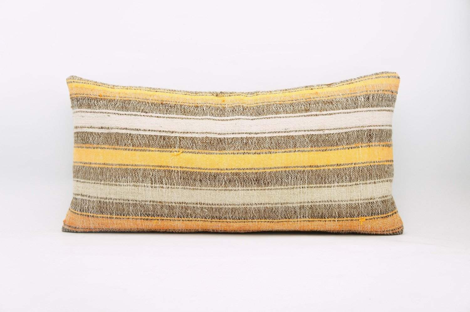 12x24 Vintage Hand Woven Kilim Pillow Lumbar Bohemian pillow case, Modern home decor orange white brown striped 953