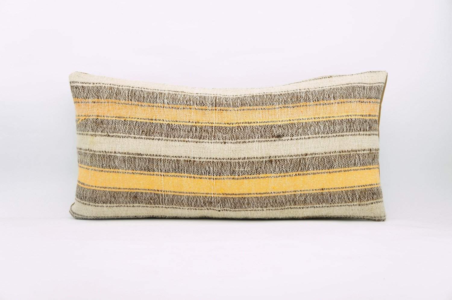 12x24 Vintage Hand Woven Kilim Pillow Lumbar Bohemian pillow case, Modern home decor orange white brown striped 954