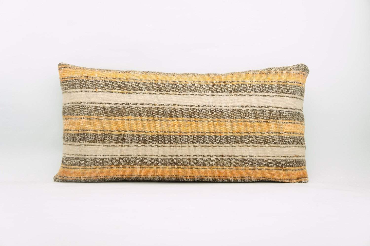 12x24 Vintage Hand Woven Kilim Pillow Lumbar Bohemian pillow case, Modern home decor orange white brown striped 958
