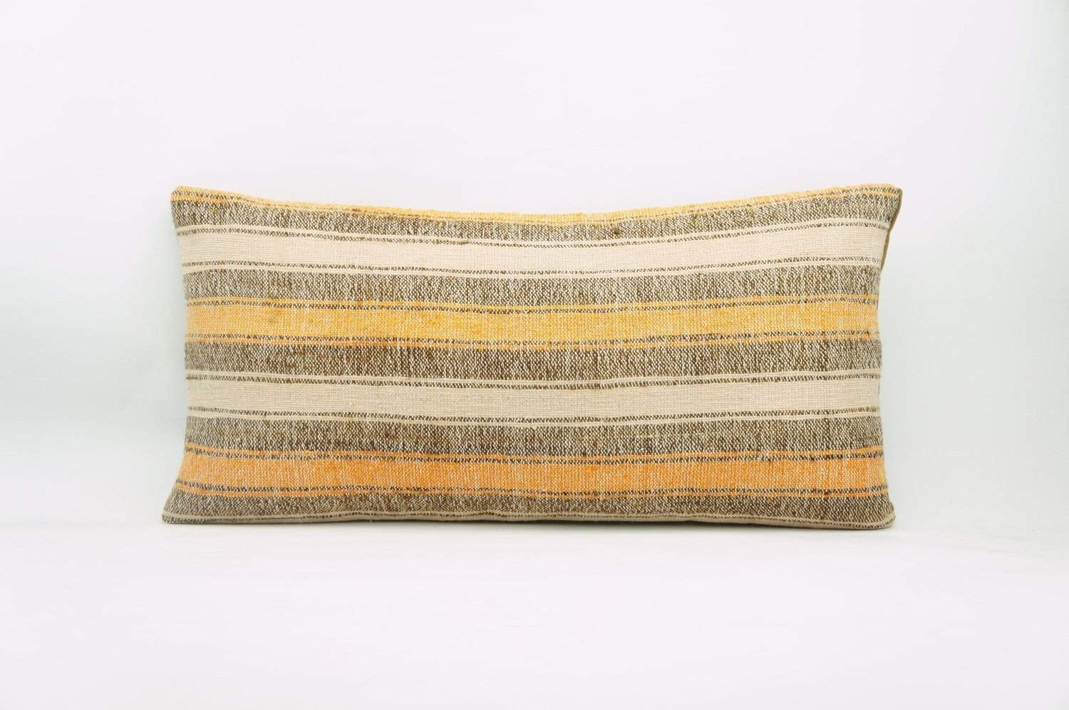 12x24 Vintage Hand Woven Kilim Pillow Lumbar Bohemian pillow case, Modern home decor orange white brown striped 960