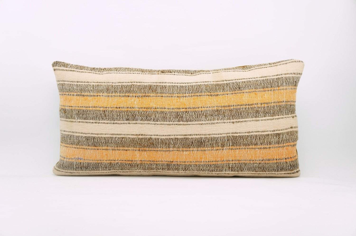 12x24 Vintage Hand Woven Kilim Pillow Lumbar Bohemian pillow case, Modern home decor  orange white brown  striped 965 - kilimpillowstore
 - 1