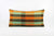12x24 Vintage Hand Woven Kilim Pillow Lumbar pastel, checkered, plaid,blue, orange,black 1839