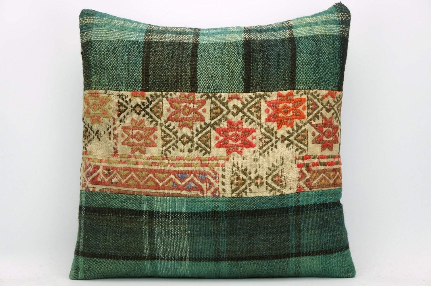 Green Kilim pillow , patchwork pillow 1465