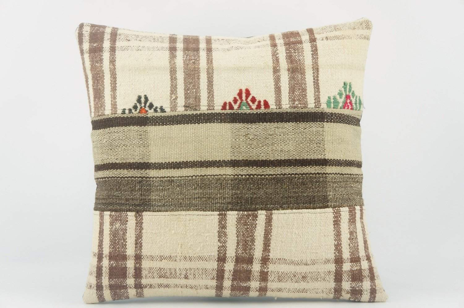 Striped Kilim pillow , Cream patchwork pillow 1487