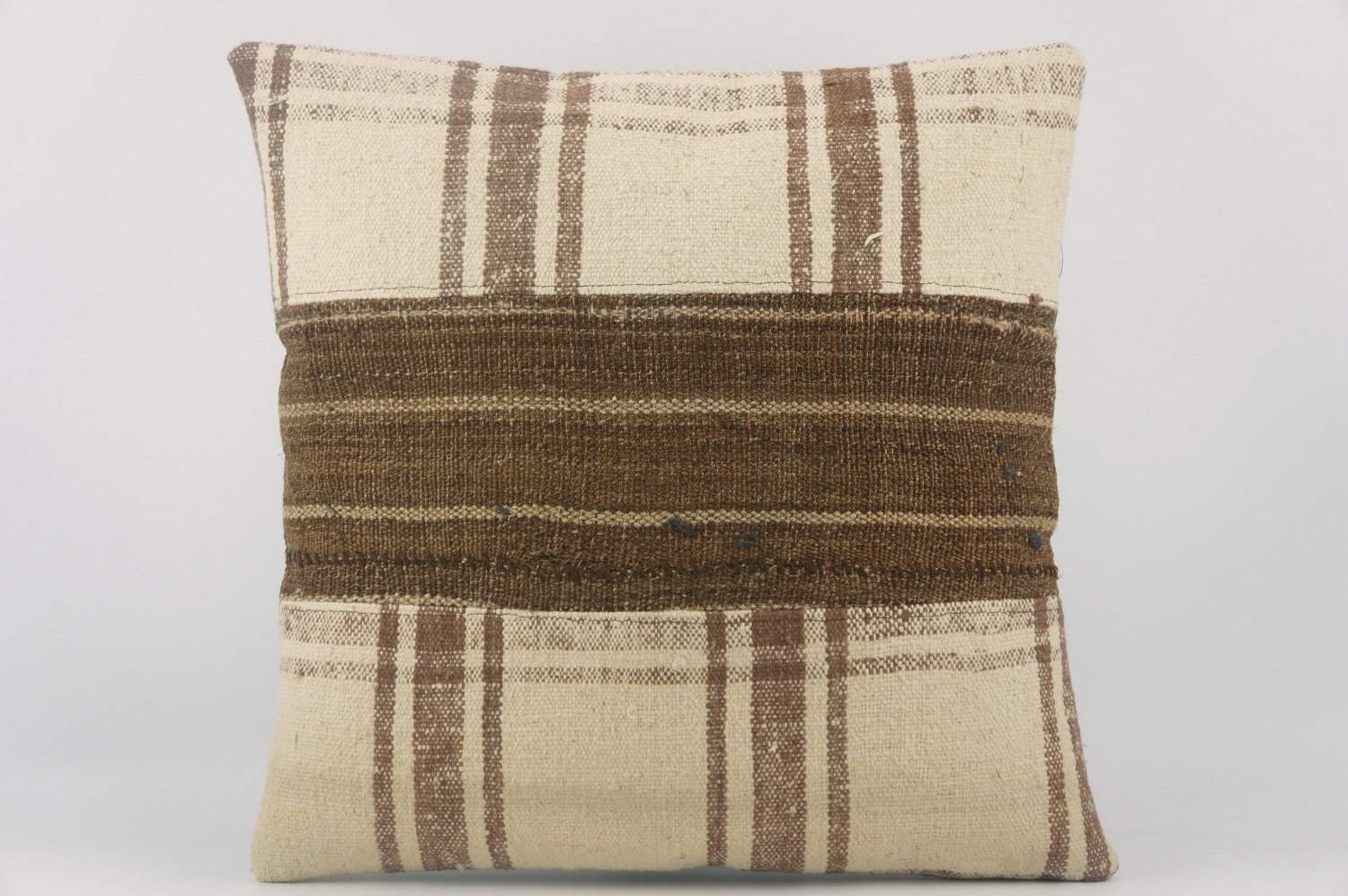 Striped Kilim pillow , Cream patchwork pillow 1488