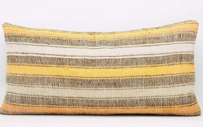 12x24 Vintage Hand Woven Kilim Pillow Lumbar Bohemian pillow case, Modern home decor  orange white brown  striped 953 - kilimpillowstore
 - 2