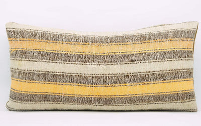12x24 Vintage Hand Woven Kilim Pillow Lumbar Bohemian pillow case, Modern home decor  orange white brown  striped 954 - kilimpillowstore
 - 2