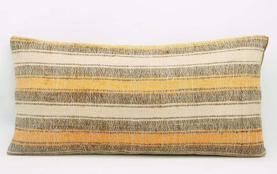 12x24 Vintage Hand Woven Kilim Pillow Lumbar Bohemian pillow case, Modern home decor  orange white brown  striped 960 - kilimpillowstore
 - 2