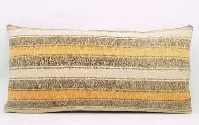 12x24 Vintage Hand Woven Kilim Pillow Lumbar Bohemian pillow case, Modern home decor  orange white brown  striped 964 - kilimpillowstore
 - 2