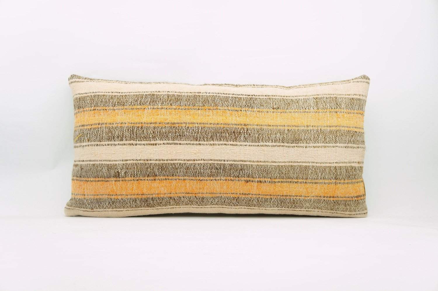 12x24 Vintage Hand Woven Kilim Pillow Lumbar Bohemian pillow case, Modern home decor  orange white brown  striped 964 - kilimpillowstore
 - 1