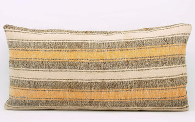 12x24 Vintage Hand Woven Kilim Pillow Lumbar Bohemian pillow case, Modern home decor  orange white brown  striped 965 - kilimpillowstore
 - 2