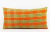 12x24 Vintage Hand Woven Kilim Pillow Lumbar  pastel, checkered, plaid, orange green 1856 - kilimpillowstore
 - 2