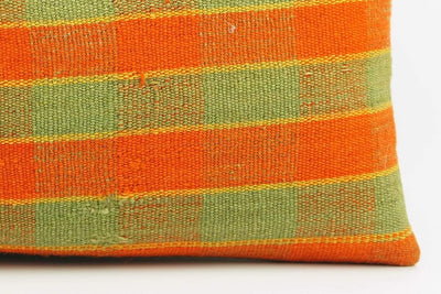 12x24 Vintage Hand Woven Kilim Pillow Lumbar  pastel, checkered, plaid, orange green 1856 - kilimpillowstore
 - 4