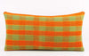 12x24 Vintage Hand Woven Kilim Pillow Lumbar  pastel, checkered, plaid, orange green 1857 - kilimpillowstore
 - 2