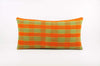 12x24 Vintage Hand Woven Kilim Pillow Lumbar  pastel, checkered, plaid, orange green 1857 - kilimpillowstore
 - 1