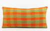 12x24 Vintage Hand Woven Kilim Pillow Lumbar  pastel, checkered, plaid, orange green 1859 - kilimpillowstore
 - 2