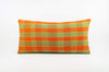 12x24 Vintage Hand Woven Kilim Pillow Lumbar  pastel, checkered, plaid, orange green 1859 - kilimpillowstore
 - 1