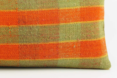 12x24 Vintage Hand Woven Kilim Pillow Lumbar  pastel, checkered, plaid, orange green 1860 - kilimpillowstore
 - 4