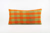 12x24 Vintage Hand Woven Kilim Pillow Lumbar  pastel, checkered, plaid, orange green 1860 - kilimpillowstore
 - 1