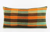 12x24 Vintage Hand Woven Kilim Pillow Lumbar  pastel, checkered, plaid,blue, orange,black 1838 - kilimpillowstore
 - 2