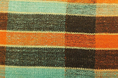 12x24 Vintage Hand Woven Kilim Pillow Lumbar  pastel, checkered, plaid,blue, orange,black 1839 - kilimpillowstore
 - 3