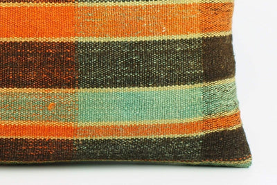12x24 Vintage Hand Woven Kilim Pillow Lumbar  pastel, checkered, plaid,blue, orange,black 1839 - kilimpillowstore
 - 4