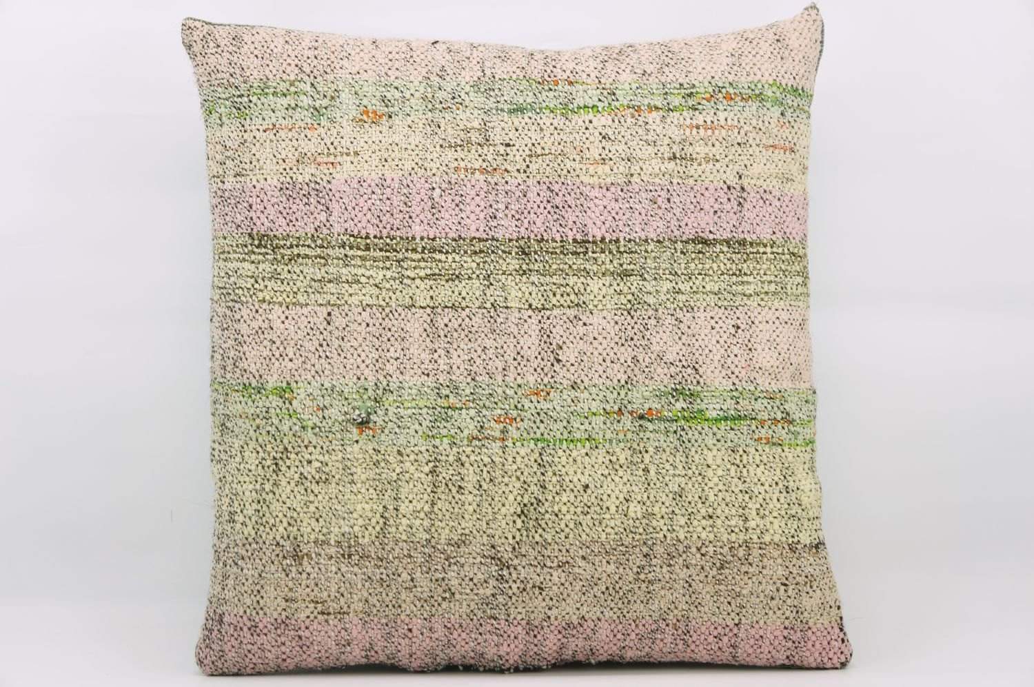 16x16 Hand Woven wool multi colour splashy pink green striped Kilim Pillow cushion 1160_A