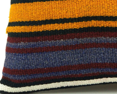 16x16 Vintage Hand Woven Turkish Kilim Pillow  - Old  Kilim Cushion 317,navy blue,green,black,amber,claret red,white , tassel,striped - kilimpillowstore
 - 2
