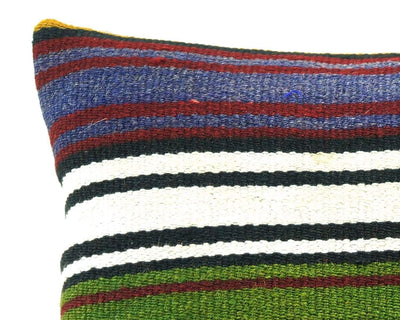 16x16 Vintage Hand Woven Turkish Kilim Pillow  - Old  Kilim Cushion 317,navy blue,green,black,amber,claret red,white , tassel,striped - kilimpillowstore
 - 3