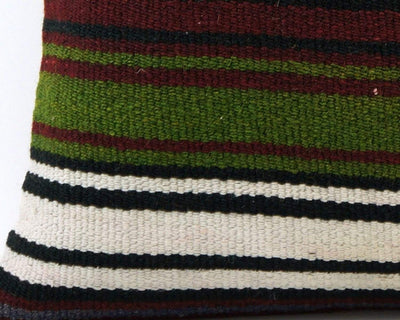 16x16 Vintage Hand Woven Turkish Kilim Pillow  - Old  Kilim Cushion 325,navy blue,green,black,amber,claret red,white , tassel,striped - kilimpillowstore
 - 2