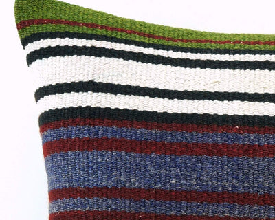 16x16 Vintage Hand Woven Turkish Kilim Pillow  - Old  Kilim Cushion 325,navy blue,green,black,amber,claret red,white , tassel,striped - kilimpillowstore
 - 3