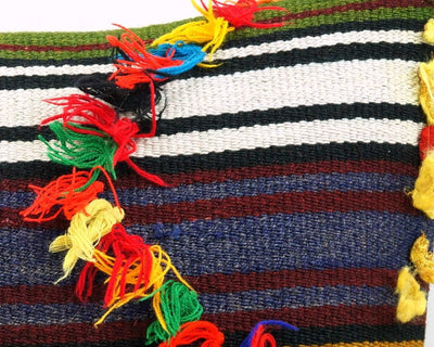 16x16 Vintage Hand Woven Turkish Kilim Pillow  - Old  Kilim Cushion 325,navy blue,green,black,amber,claret red,white , tassel,striped - kilimpillowstore
 - 4