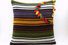 16x16 Vintage Hand Woven Turkish Kilim Pillow  - Old  Kilim Cushion 325,navy blue,green,black,amber,claret red,white , tassel,striped - kilimpillowstore
 - 1
