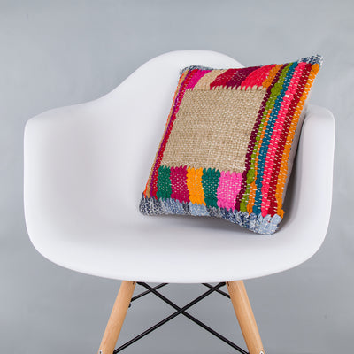 Contemporary Multiple Color Kilim Pillow Cover 16x16 7924