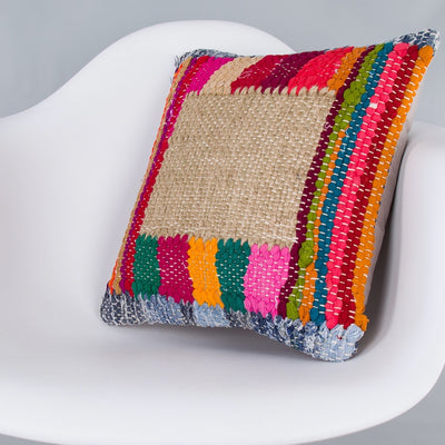Contemporary Multiple Color Kilim Pillow Cover 16x16 7924
