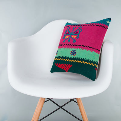 Contemporary Multiple Color Kilim Pillow Cover 16x16 8103