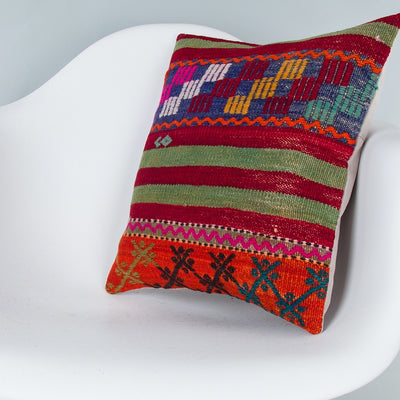 Striped Multiple Color Kilim Pillow Cover 16x16 7705