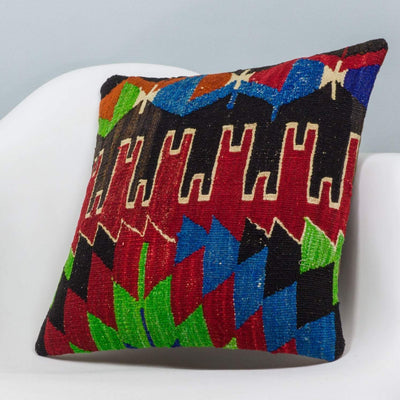 Chevron Multi Color Kilim Pillow Cover 16x16 3326 - kilimpillowstore
 - 2