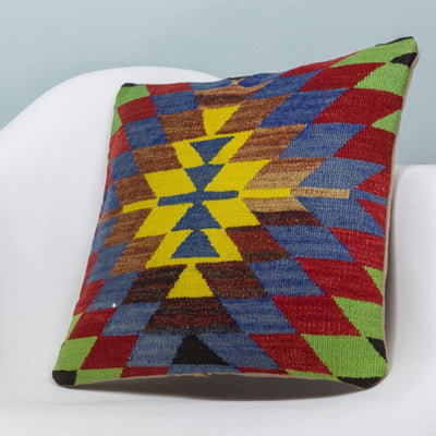 Chevron Multi Color Kilim Pillow Cover 16x16 3697 - kilimpillowstore
 - 2