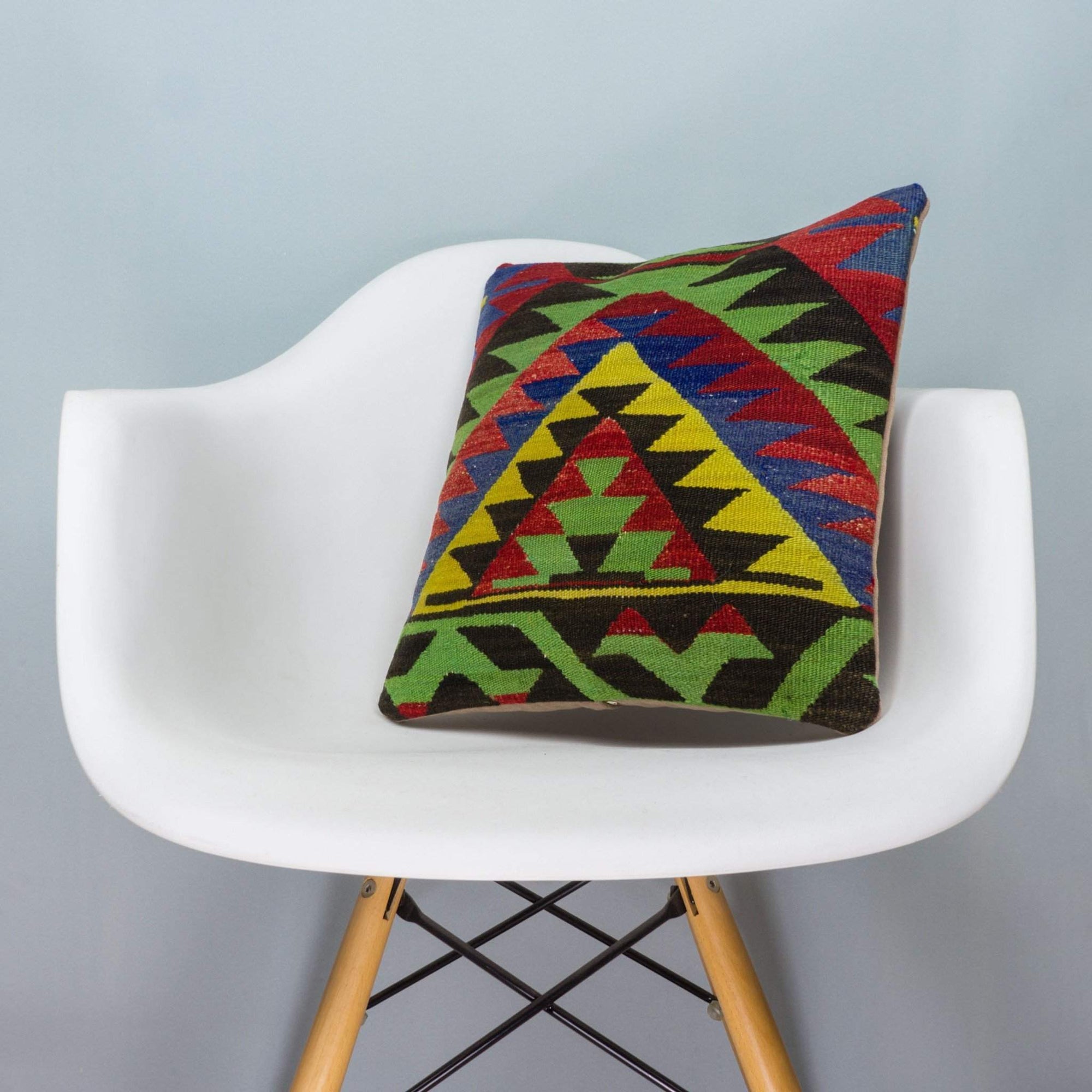 Chevron Multi Color Kilim Pillow Cover 16x16 3707 - kilimpillowstore
 - 1