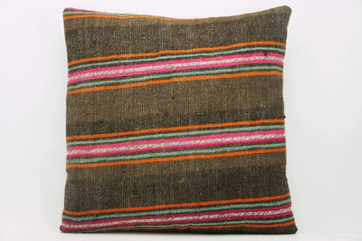 CLEARANCE 16x16  Hand Woven wool striped  Kilim Pillow  cushion 1111_A Wool pillow ,striped,pink,brown,orange - kilimpillowstore
 - 1