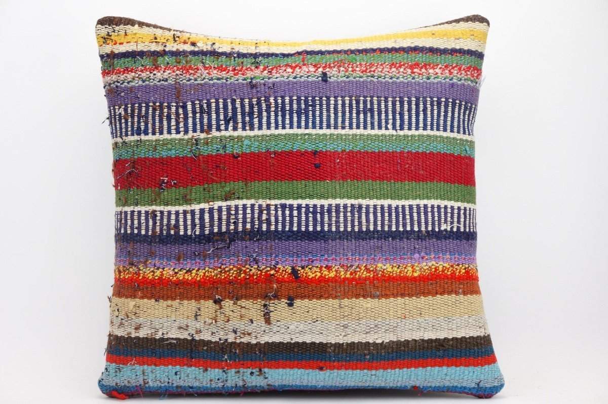 16x16 Hand Woven wool tribal ethnic striped Kilim Pillow cushion 1332_A