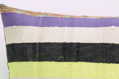 CLEARANCE 16x16 Vintage Hand Woven Kilim Pillow 817  white,yellow,green,lilac,beige,blue,pink,black,striped - kilimpillowstore
 - 3