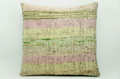 CLEARANCE 16x16 Vintage Hand Woven Kilim Pillow 921 pastel light pink green  striped colourful splashy pillow - kilimpillowstore
 - 1