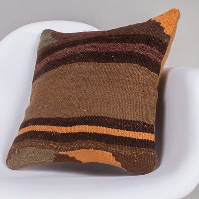 Geometric Brown Kilim Pillow Cover 16x16 4639 - kilimpillowstore
 - 2