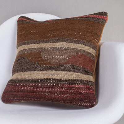 Geometric Brown Kilim Pillow Cover 16x16 4647 - kilimpillowstore
 - 2