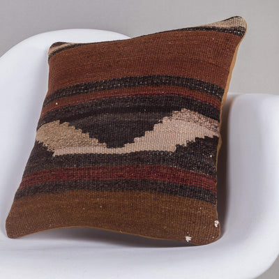 Geometric Brown Kilim Pillow Cover 16x16 4649 - kilimpillowstore
 - 2