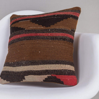 Geometric Brown Kilim Pillow Cover 16x16 4651 - kilimpillowstore
 - 2