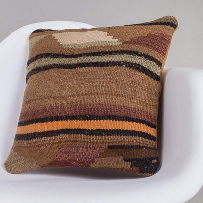 Geometric Brown Kilim Pillow Cover 16x16 4659 - kilimpillowstore
 - 2