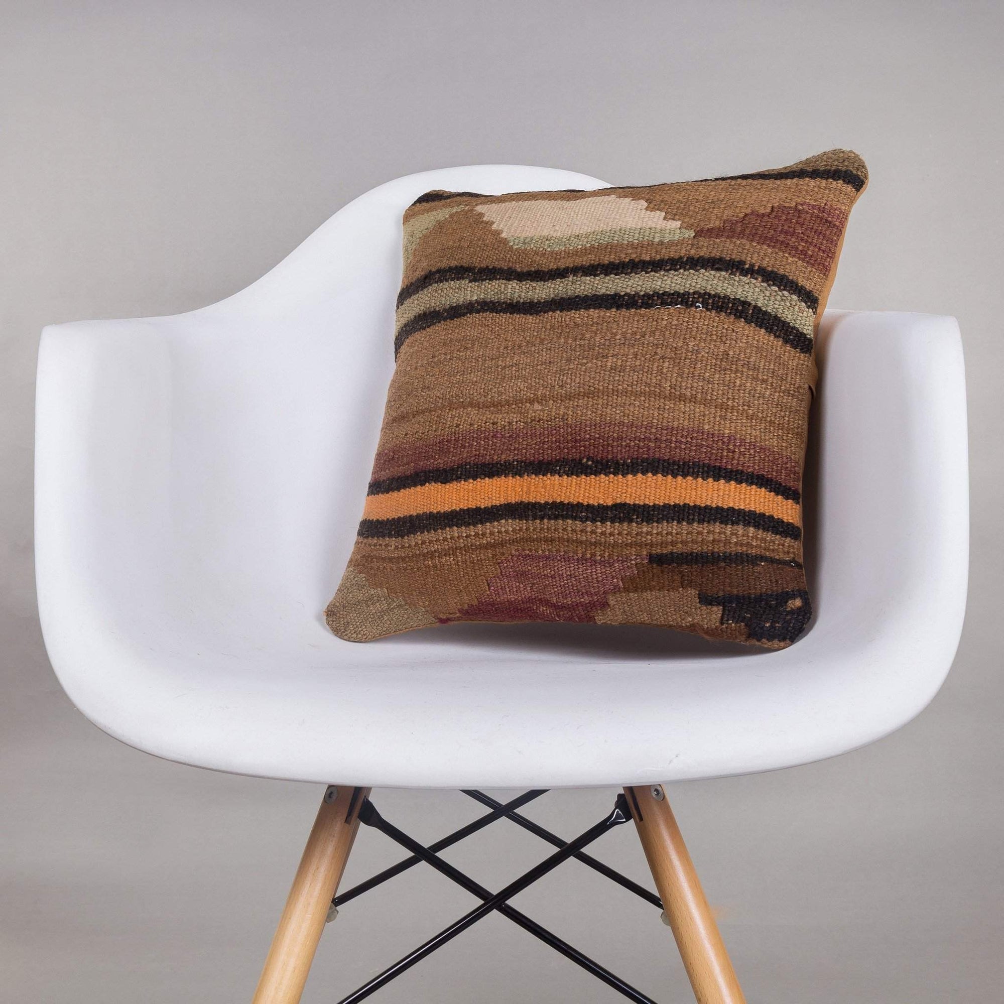 Geometric Brown Kilim Pillow Cover 16x16 4659 - kilimpillowstore
 - 1